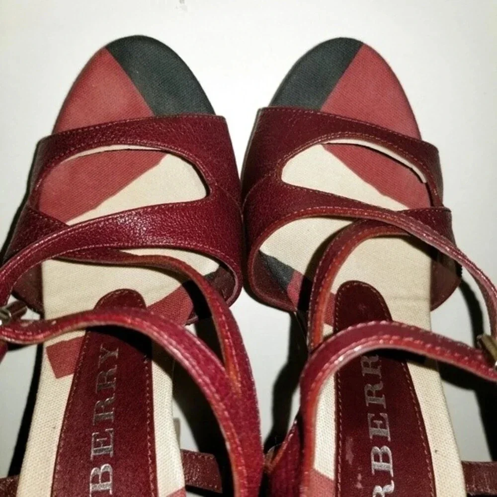 Burberry 36.5 Criss-cross Leather Platform Sandals Made‎ In Italy